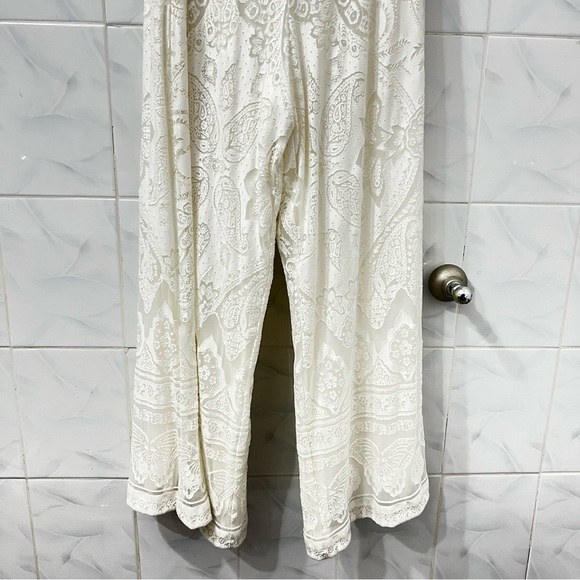 Anthropologie x Farm Rio Small Ivory Off Shoulder Lace Wide Leg Cropped Jumpsuit - Picture 5 of 13